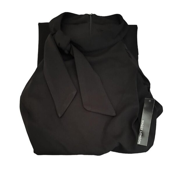 Maggy London Womens Black High Neck Sleeveless Halter Fit Flare Dress Sz 14 New - Picture 3 of 7